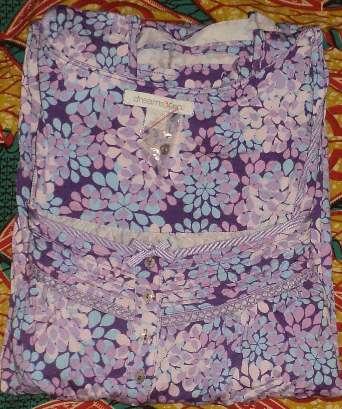 Dreams & Co. Plus Size Plum Burst Petals Sleeveless Long Knit Lounger Size 2X