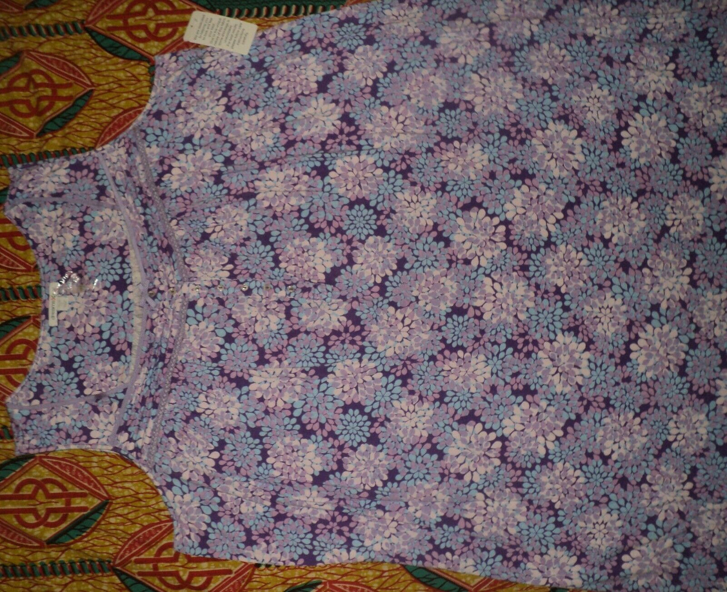 Dreams & Co. Plus Size Plum Burst Petals Sleeveless Long Knit Lounger Size 2X