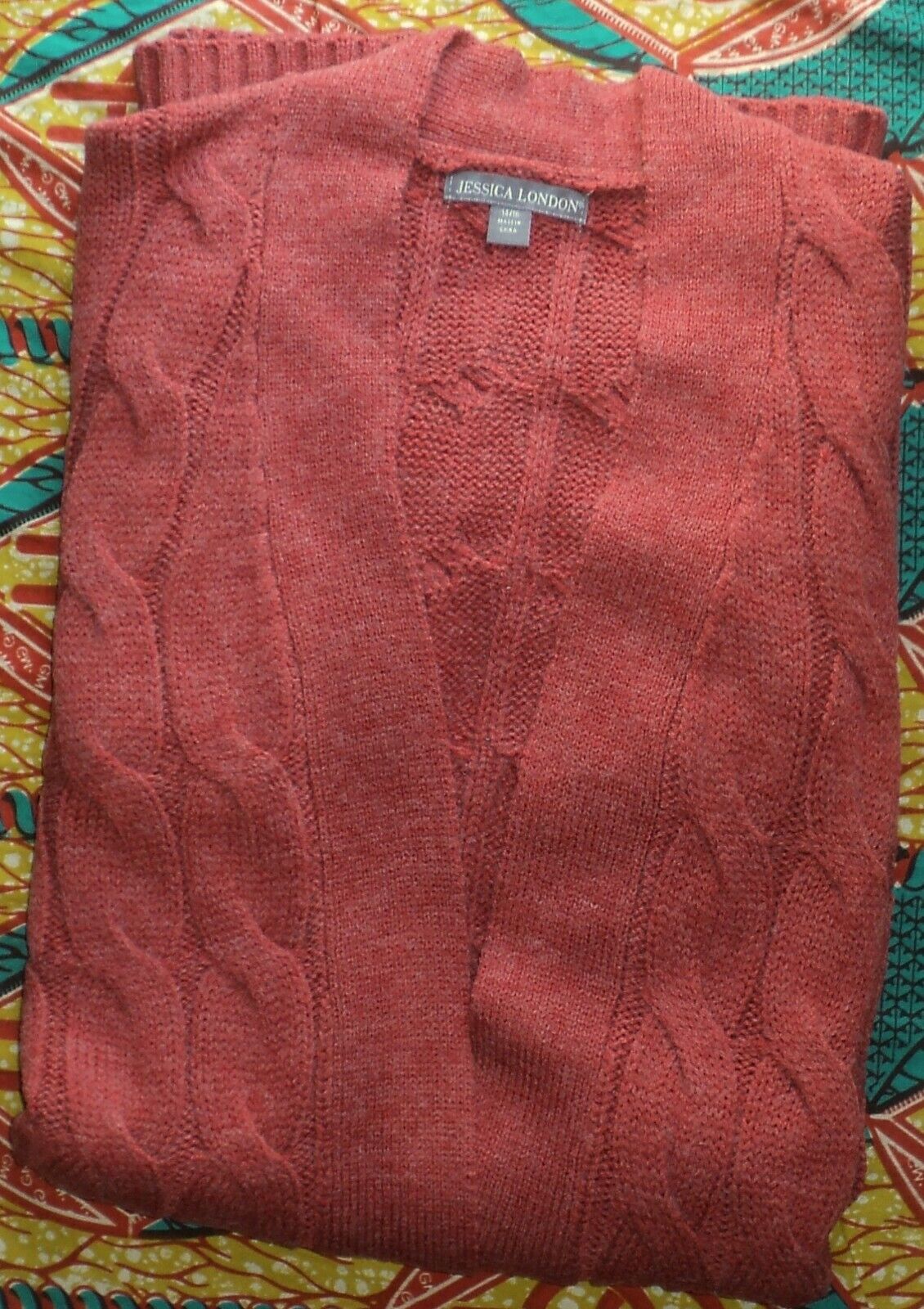 Jessica London Plus Size Pepper Red Cable Duster Sweater Cardigan Size 14/16