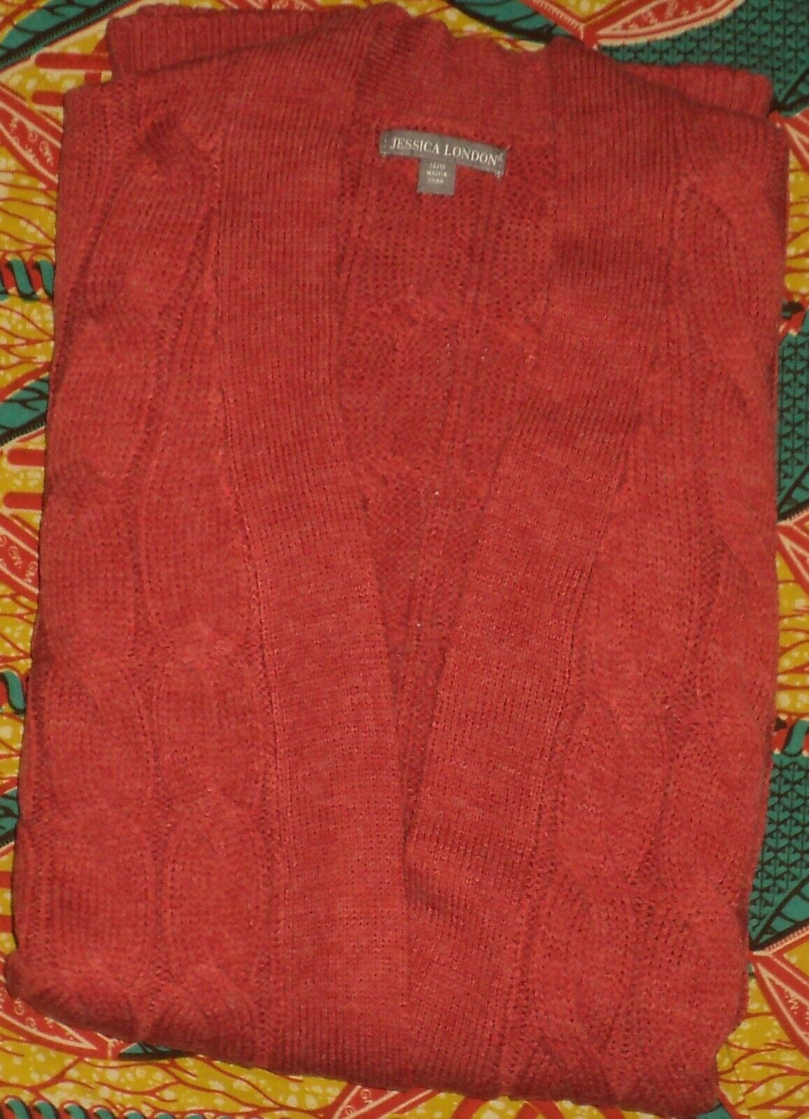Jessica London Plus Size Pepper Red Cable Duster Sweater Cardigan Size 14/16