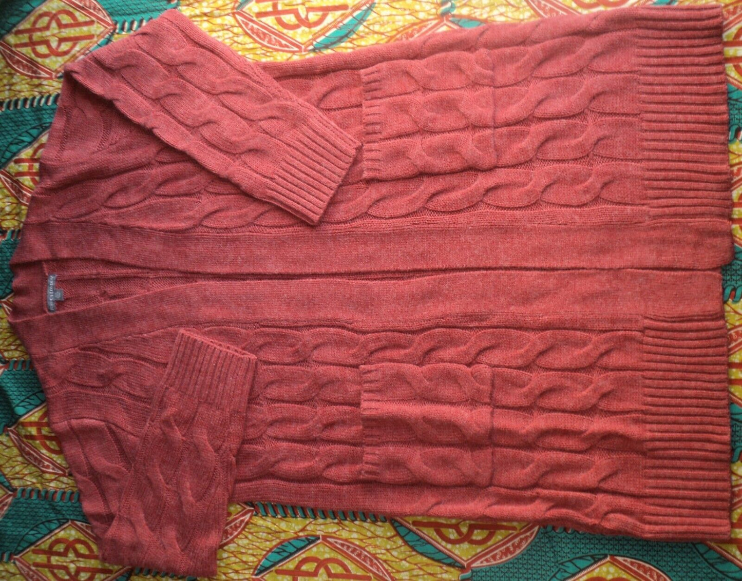 Jessica London Plus Size Pepper Red Cable Duster Sweater Cardigan Size 14/16
