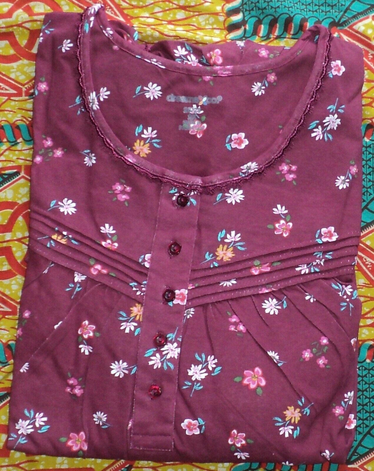 Dreams & Co. Plus Size Petite Pomegranate Long Cotton Knit Nightgown Sz 1X-22/24