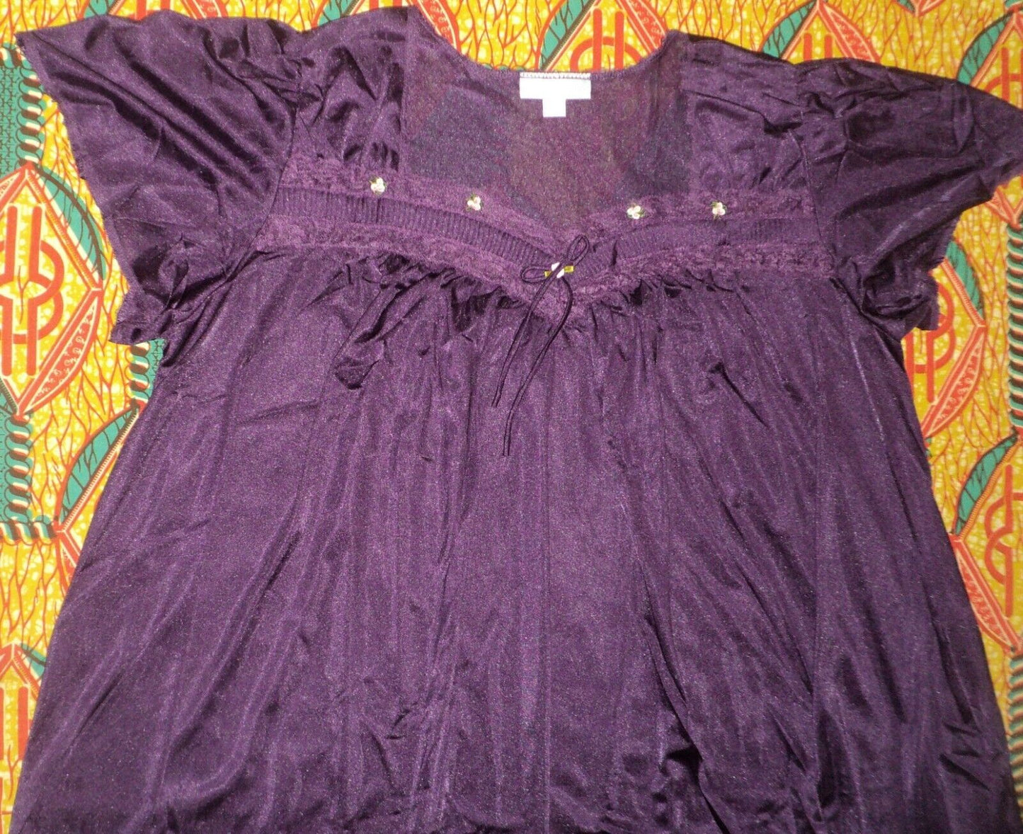Only Necessities Plus Size Rich Violet Short Silky Lace-Trim Nightgown Size L