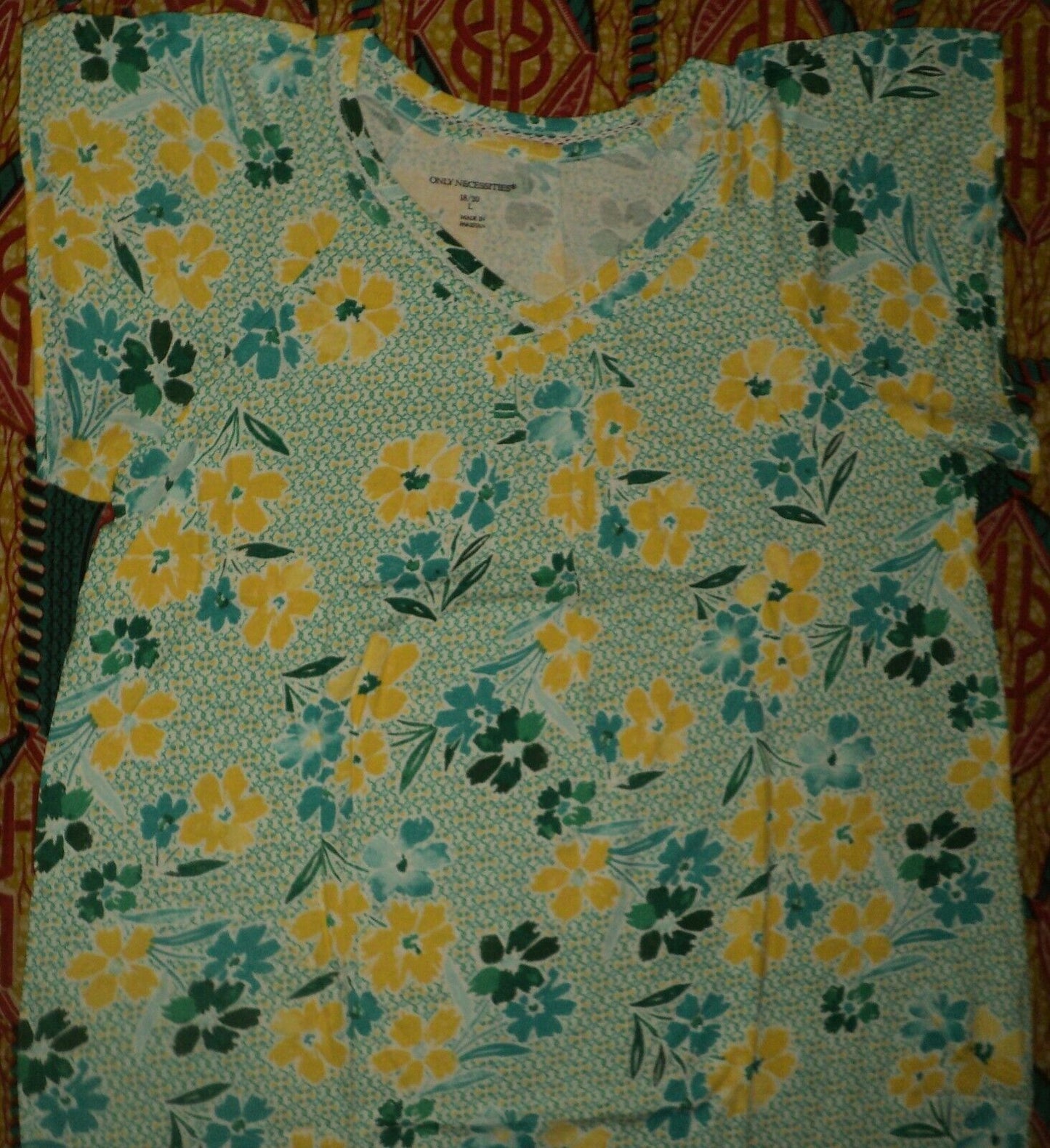 Only Necessities Plus Size Green Bud Floral Crochet Trim Nightgown Size 2X