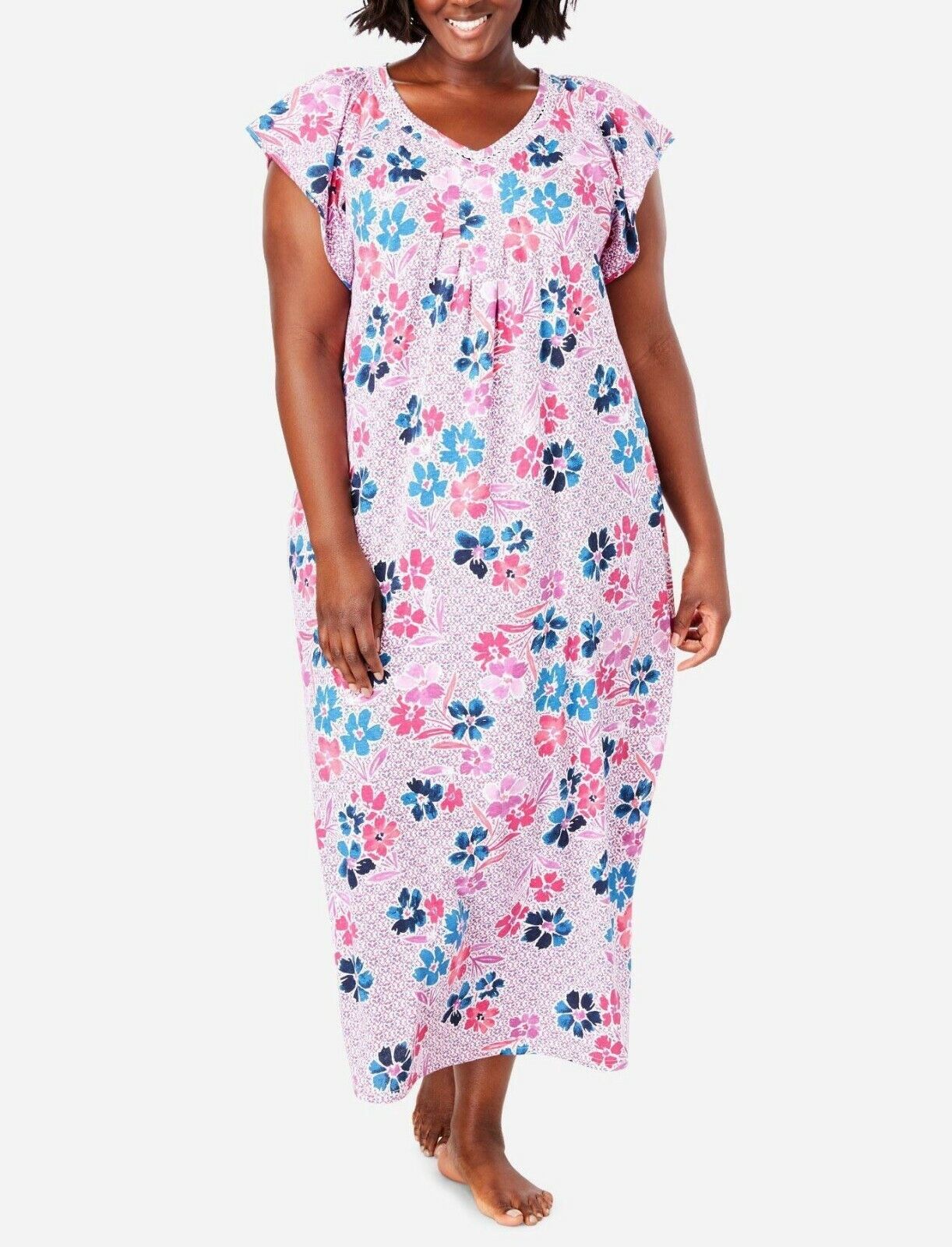 Only Necessities Plus Size Radiant Orchid Crochet Trim Nightgown Size 2X(26/28)