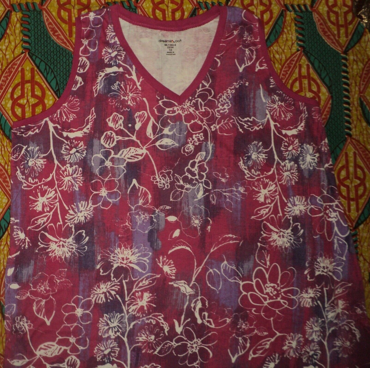 Dreams & Co. Plus Size Paradise Pink Sketch Sleeveless Trapeze Lounger Size 3X