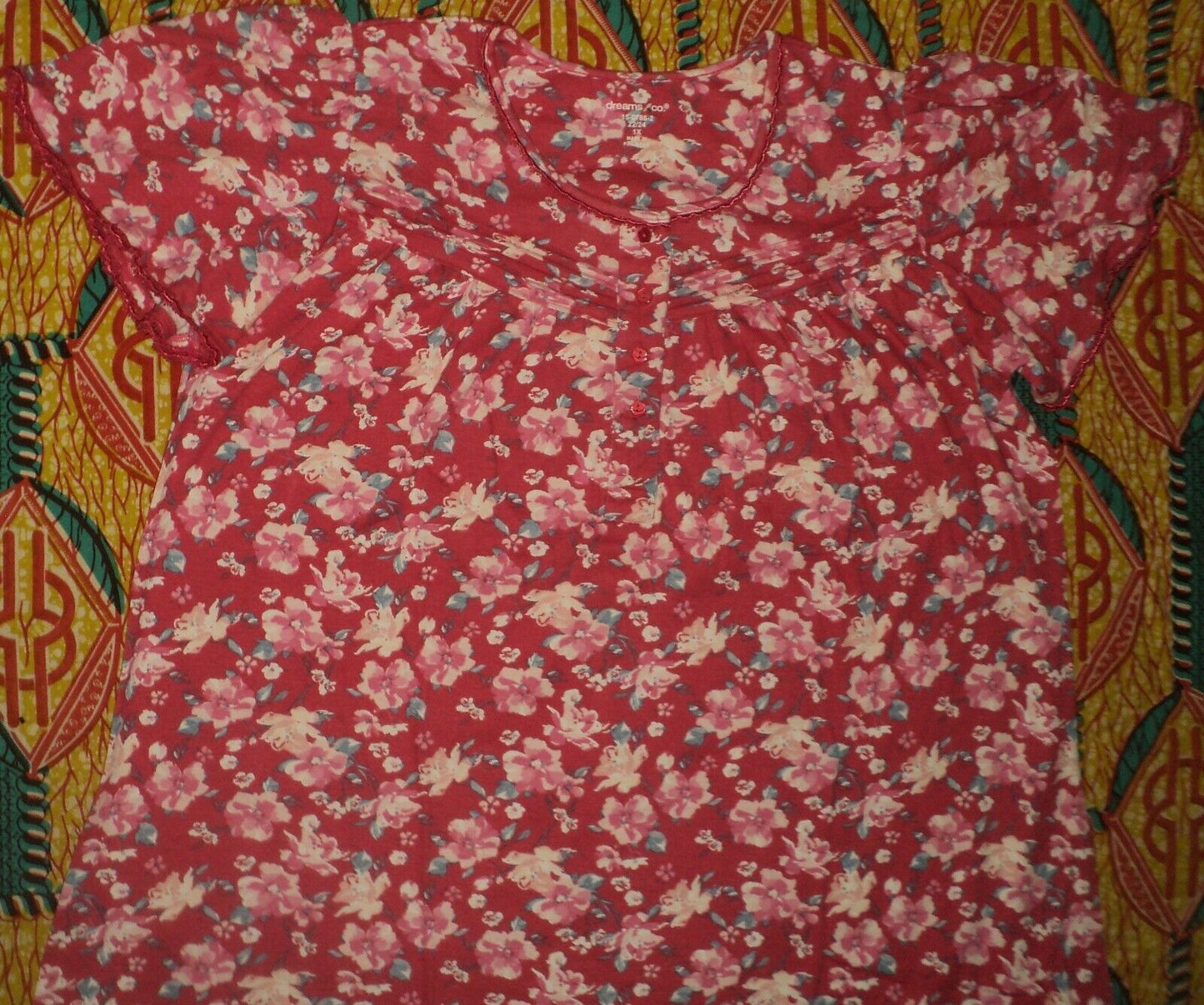 Dreams & Co. Plus Size Strawberry Roses Long Cotton Knit Nightgown Size 5X-38/40