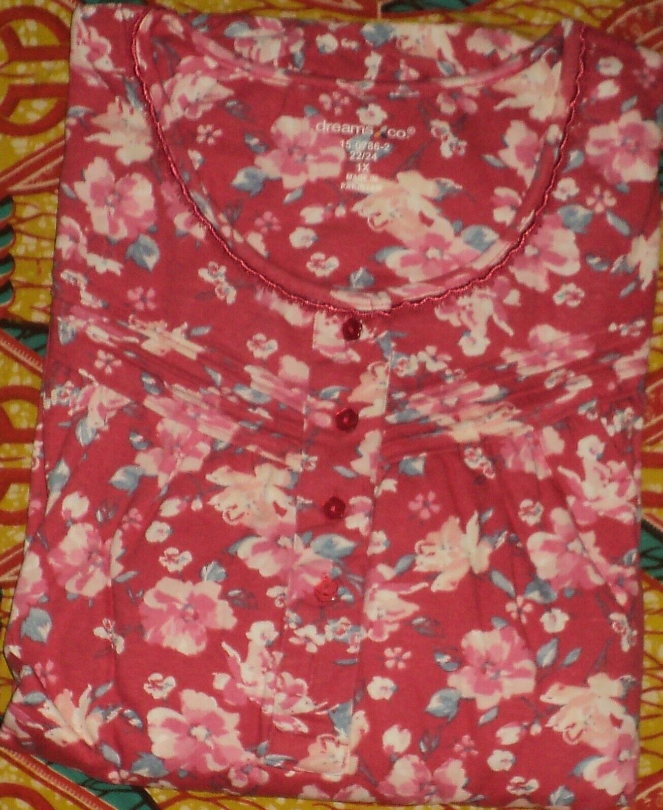 Dreams & Co. Plus Size Strawberry Roses Long Cotton Knit Nightgown Size 5X-38/40