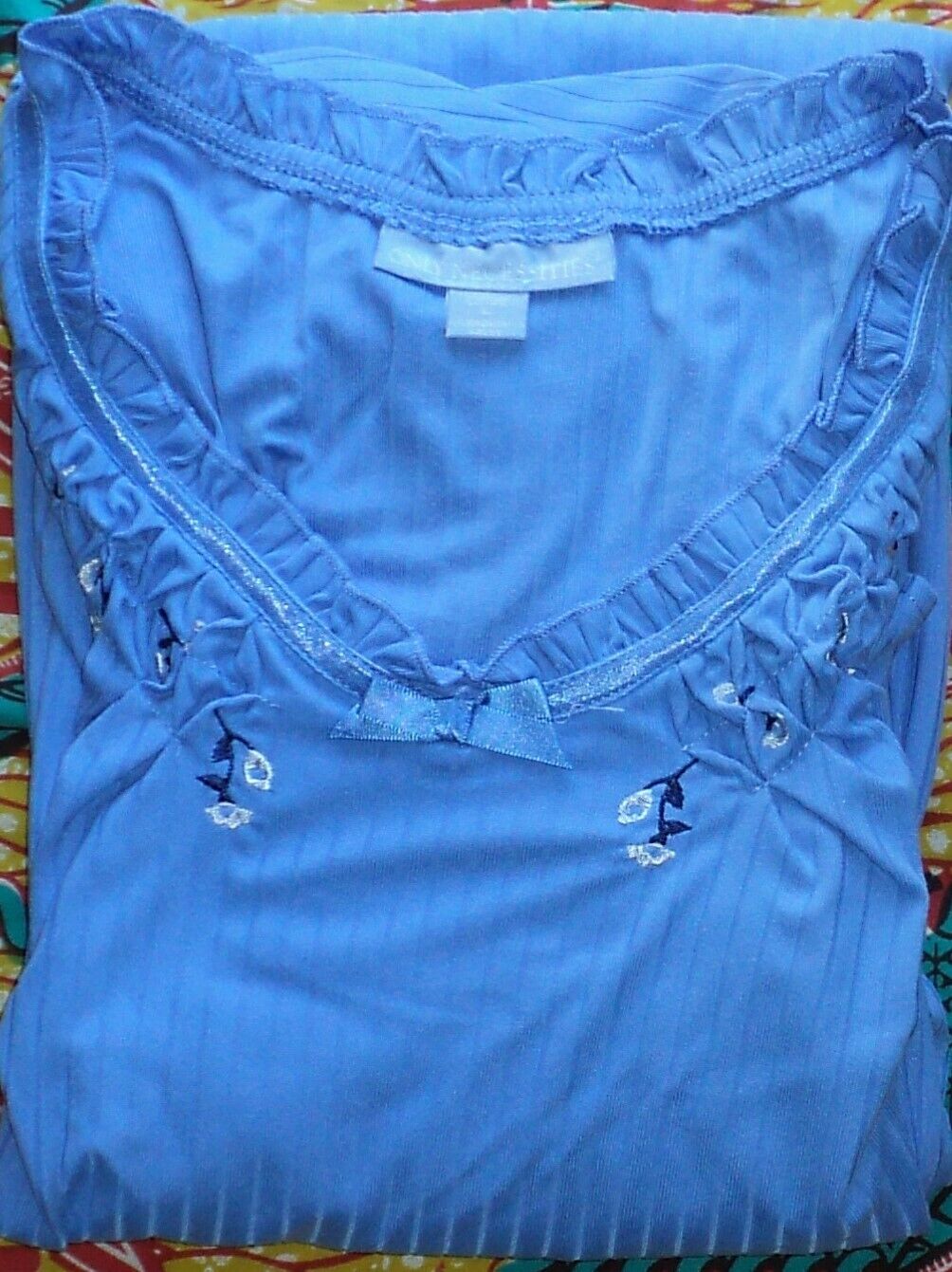 Only Necessities Plus Size Blue Flutter Sleeve Rib Knit Long Nightgown Size 4X