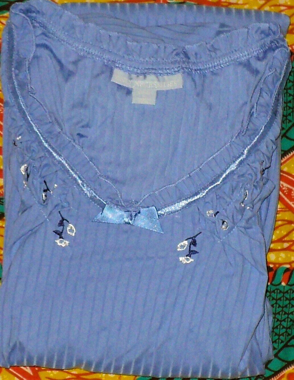 Only Necessities Plus Size Blue Flutter Sleeve Rib Knit Long Nightgown Size 4X