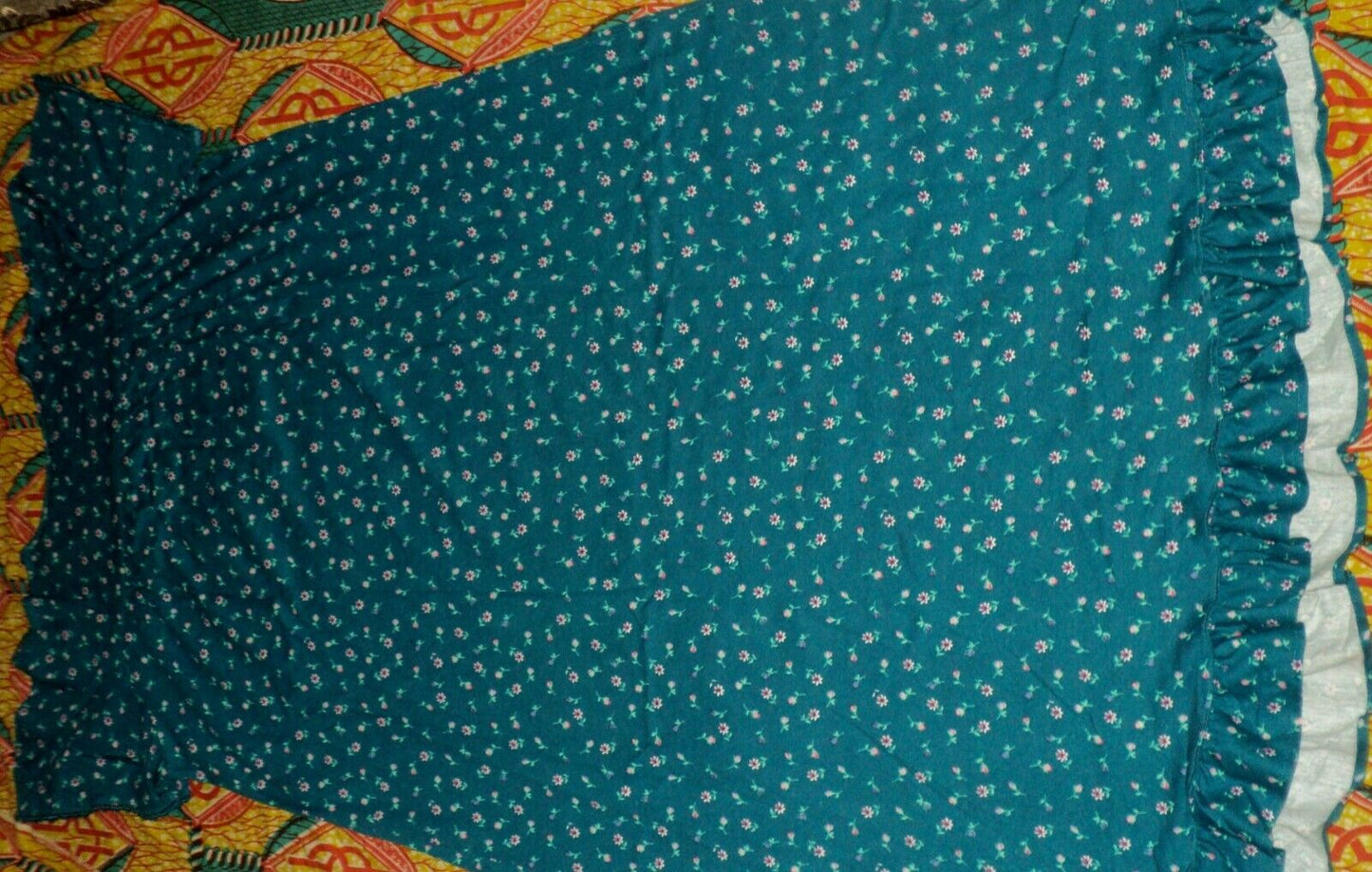 Dreams & Co. Plus Size Petite Deep Teal Ditsy Long Cotton Knit Nightgown Sz 5X