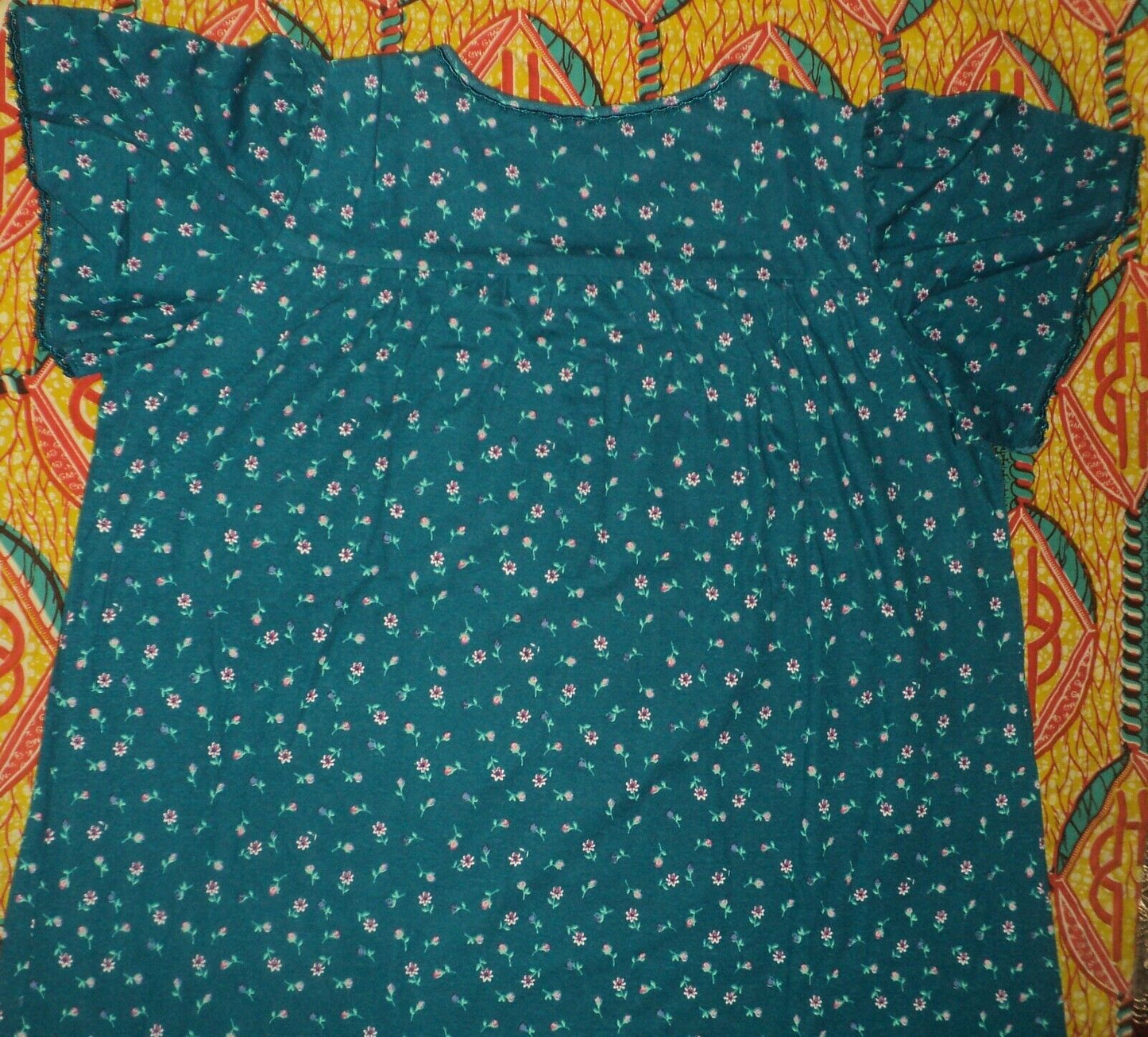 Dreams & Co. Plus Size Petite Deep Teal Ditsy Long Cotton Knit Nightgown Sz 5X