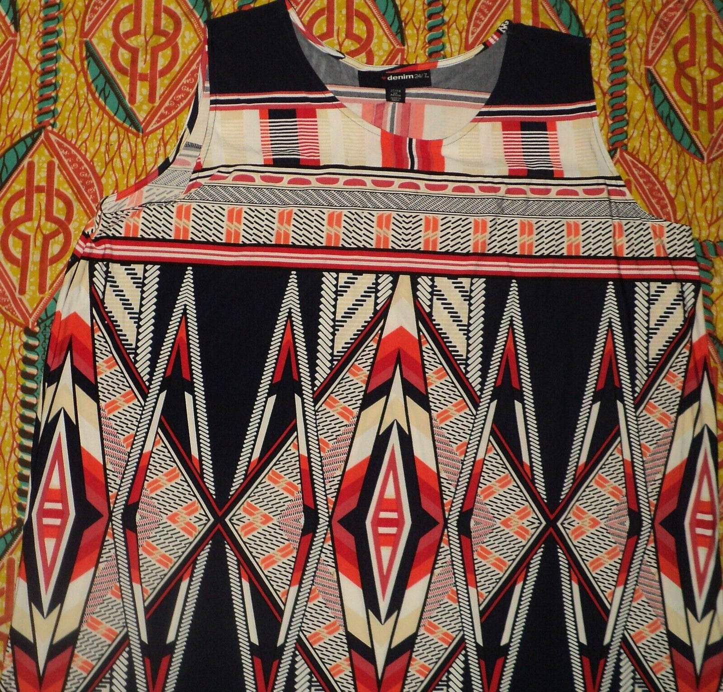 Denim 24/7 Petite Plus Size Navy Graphic Ultra Smooth Print Maxi Dress Sz 3X