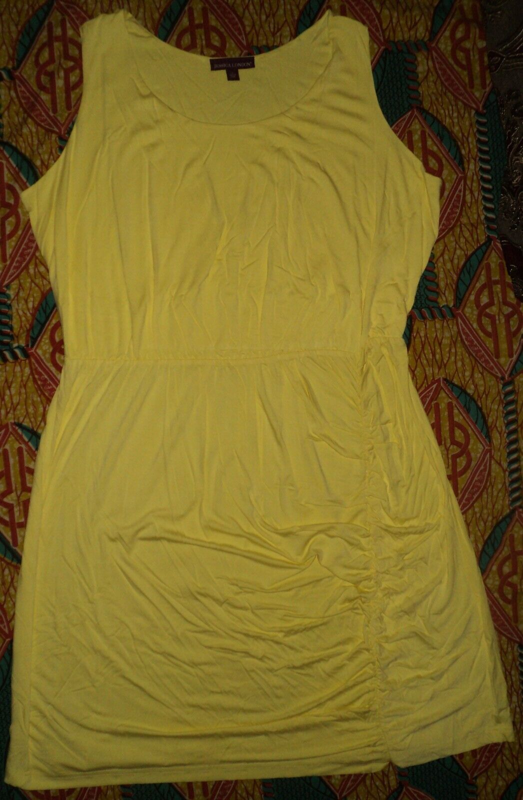 Jessica London Plus Size Bright Lemon Sleeveless Ruched Short Tank Dress Size 28