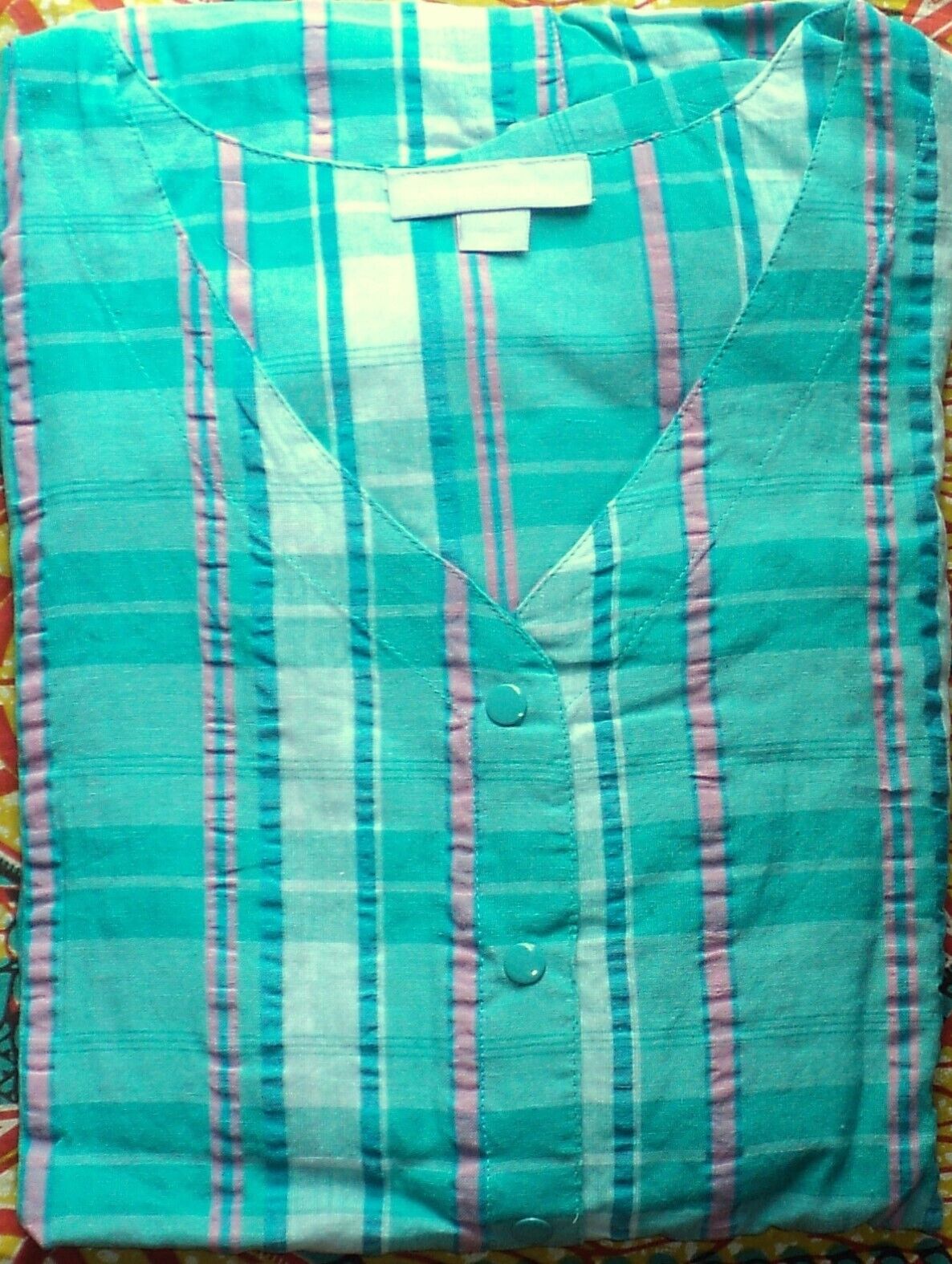 Only Necessities Plus Size Aquamarine Long Seersucker Snap-front Lounger Sz 6X