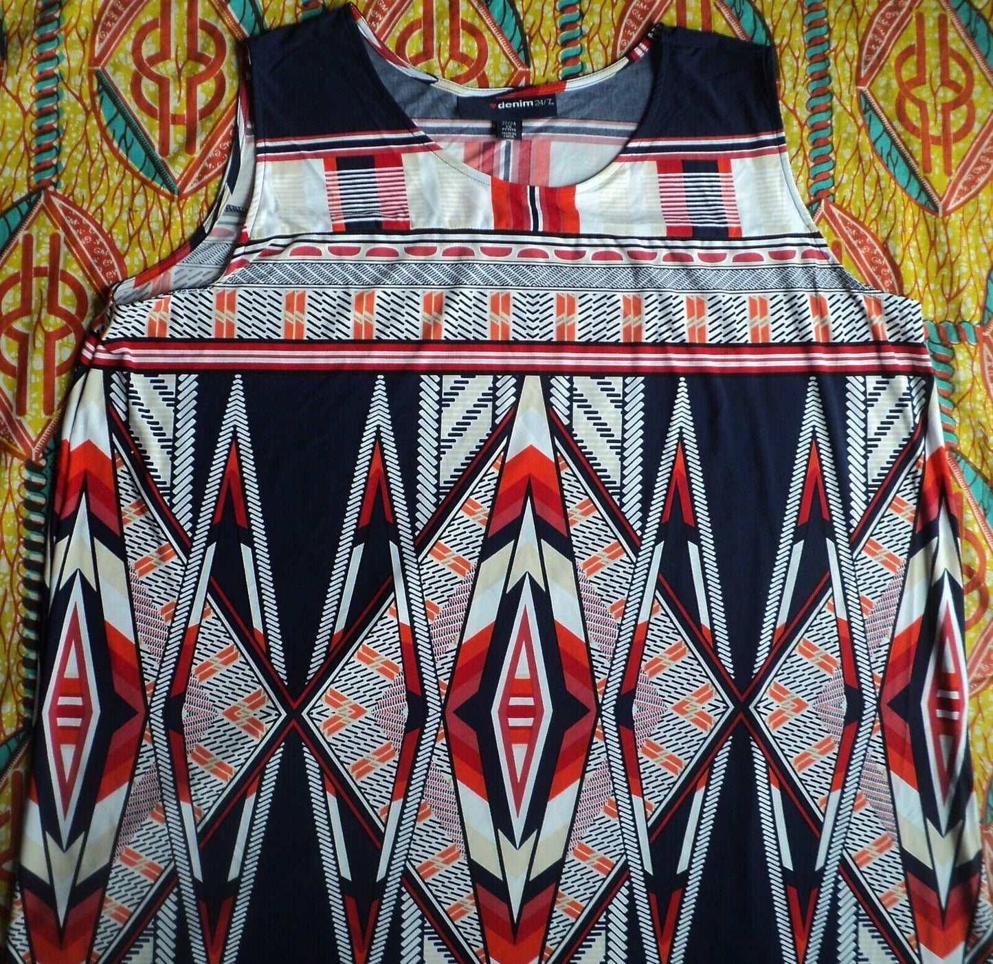 Denim 24/7 Petite Plus Size Navy Graphic Ultra Smooth Print Maxi Dress Sz 5X