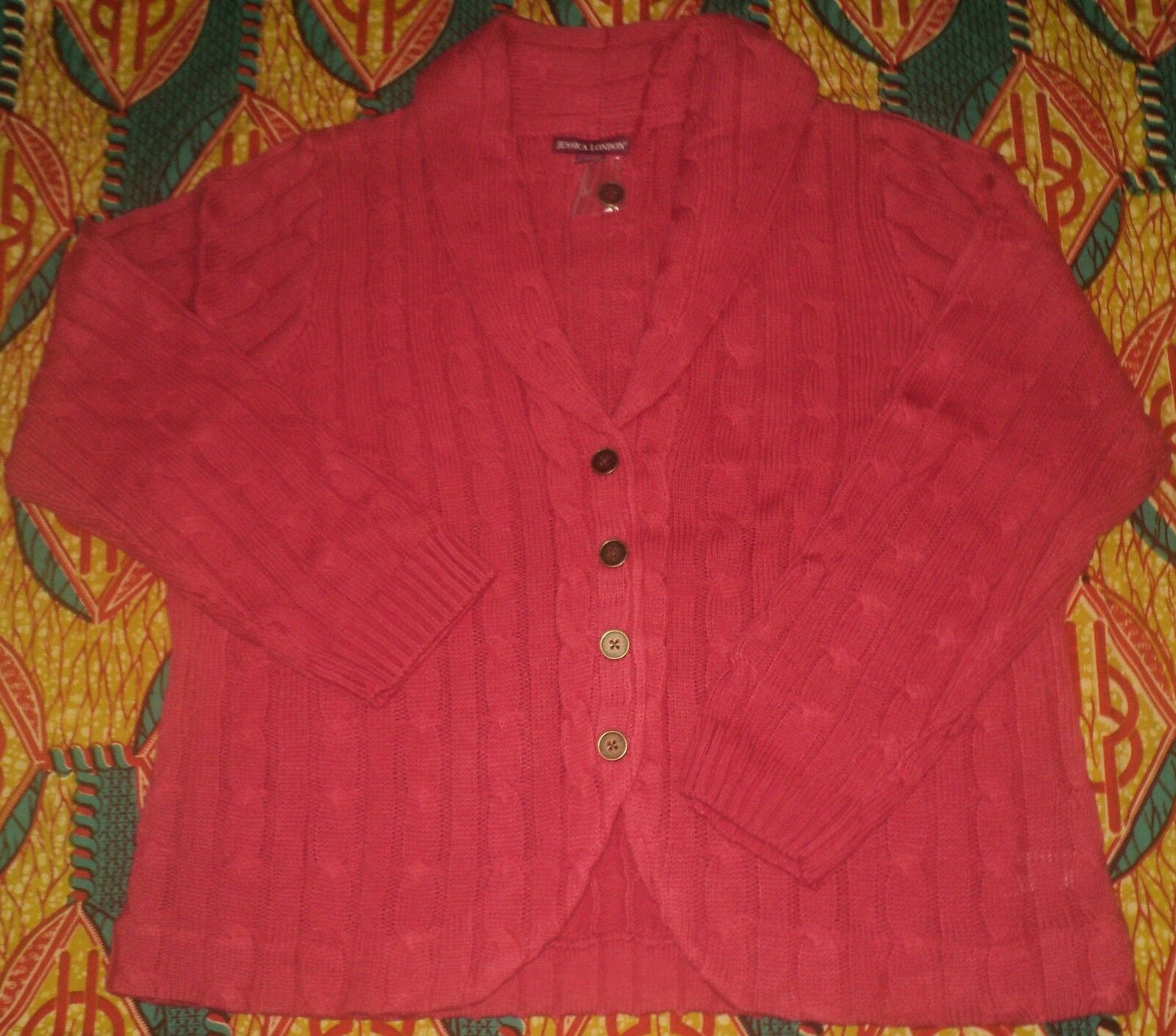 Jessica London Plus Size Strawberry Cable Blazer Sweater Cardigan Size 26/28