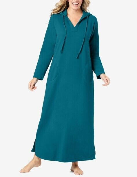Dreams & Co. Plus Size Deep Teal Long Sleeves Hooded Lounger Size 3X(30/32)