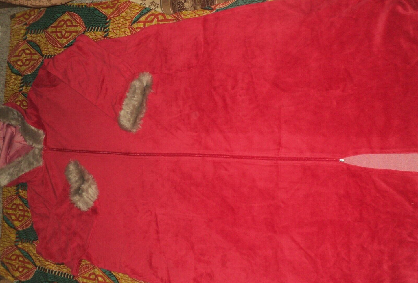 Dreams & Co. Plus Size Classic Red Fur-Trimmed Hooded Robe Size 4X(34/36)