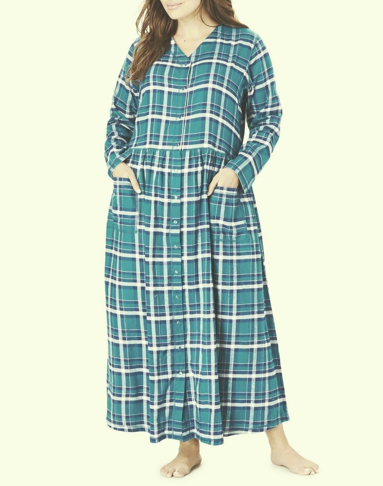 Only Necessities Plus Size Evening Blue Plaid Flannel Snap-Front Lounger Size 2X