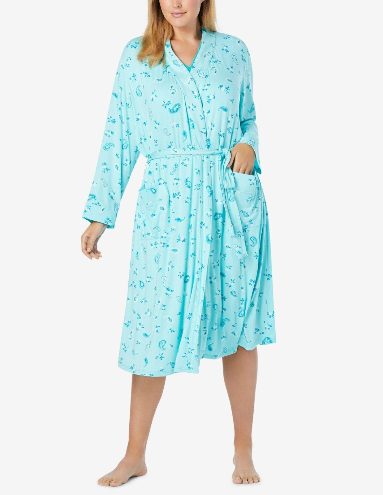 Dreams & Co. Plus Size Pink Flower Vine Knit Gown & Robe Set Size 3X(30/32)