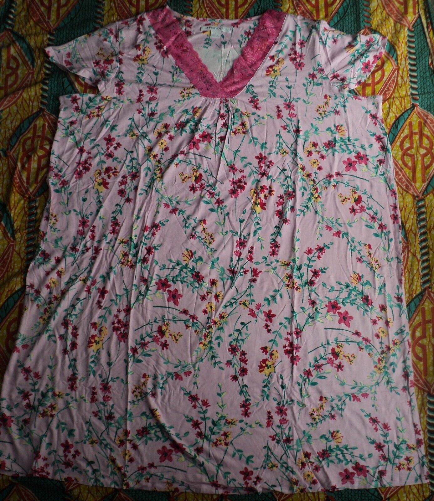Dreams & Co. Plus Size Pink Flower Vine Knit Gown & Robe Set Size 3X(30/32)