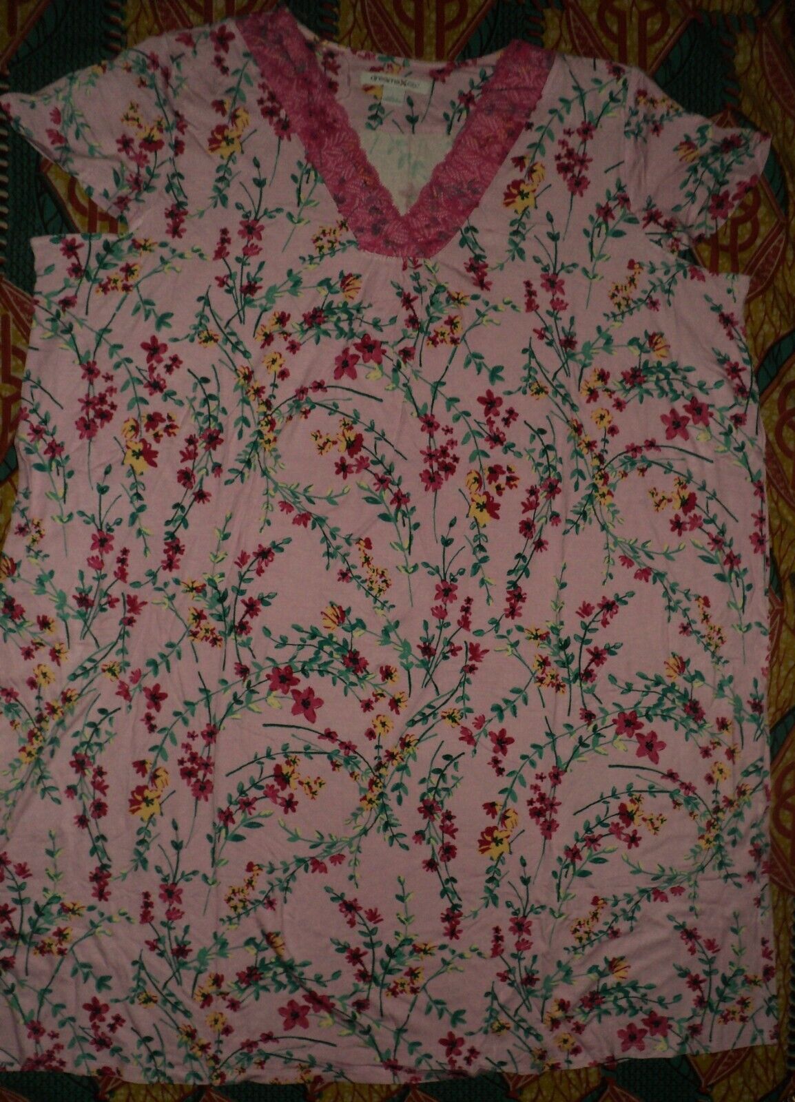 Dreams & Co. Plus Size Pink Flower Vine Knit Gown & Robe Set Size 3X(30/32)