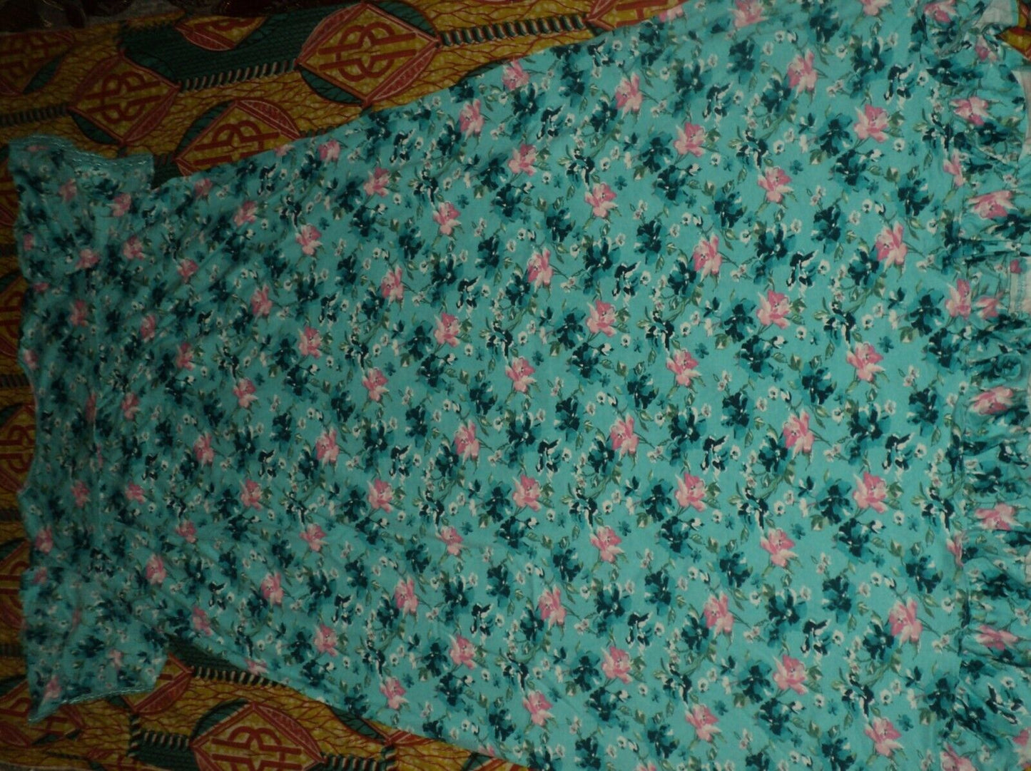 Dreams & Co. Plus Size Petite Caribbean Blue Long Cotton Knit Nightgown Sz 1X