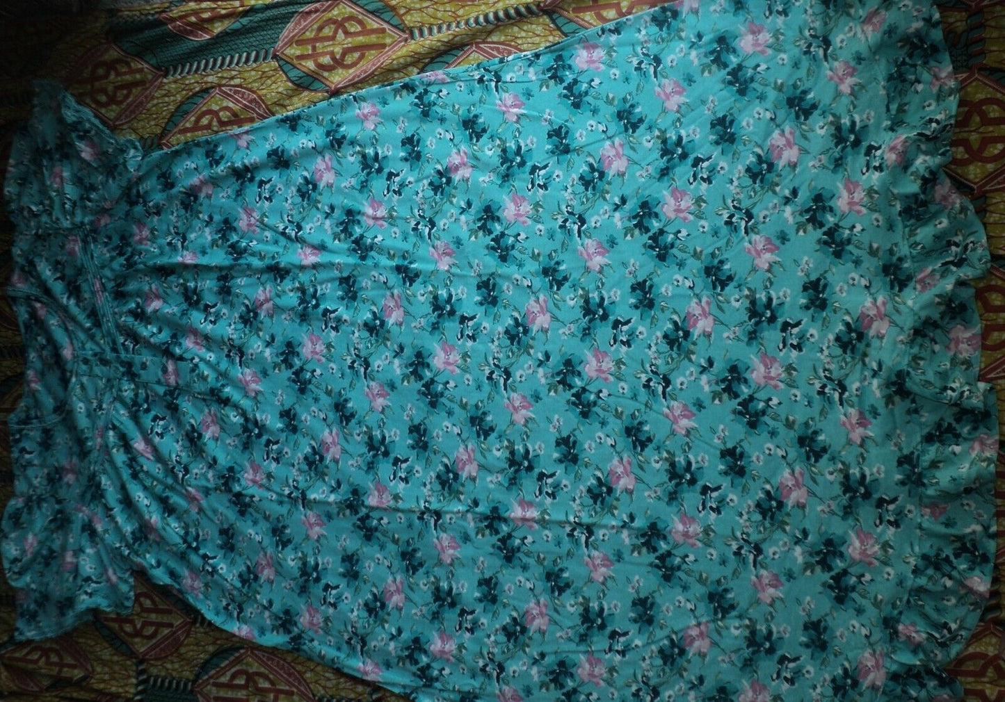 Dreams & Co. Plus Size Petite Caribbean Blue Long Cotton Knit Nightgown Sz 1X