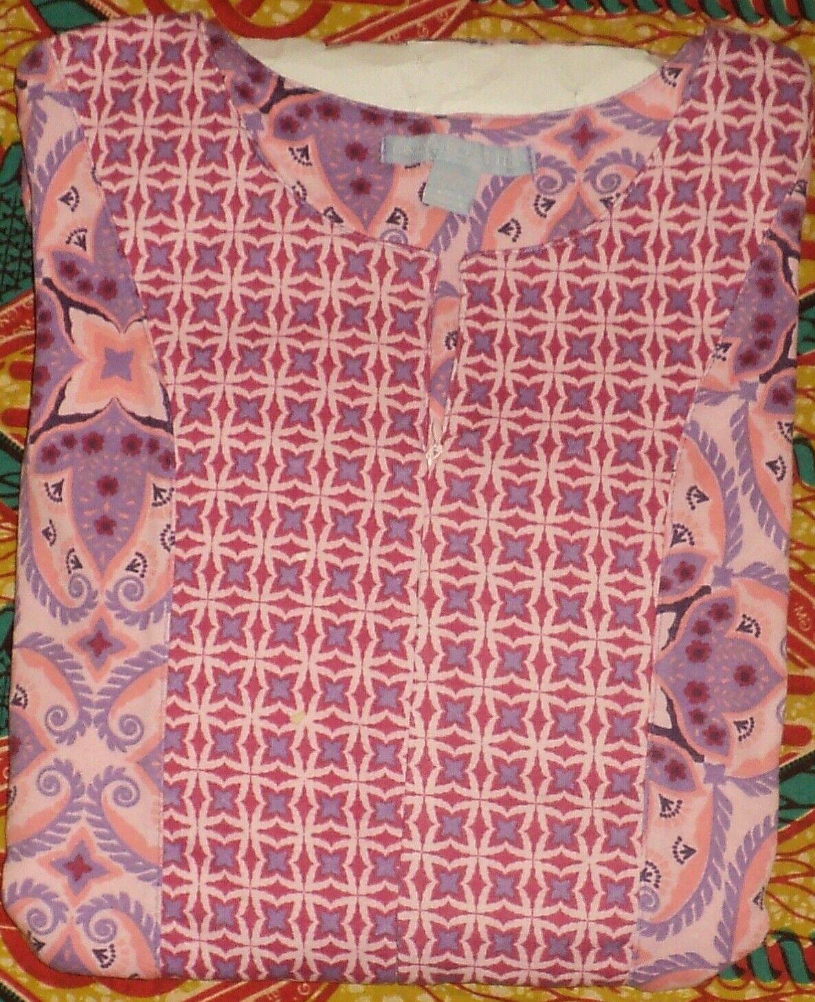 Only Necessities Plus Size Pink Medallion Long Kurta Lounger Size L(18/20)