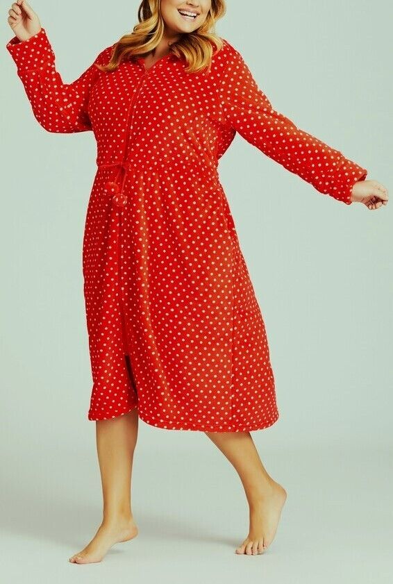 Avenue Plus Size Red Spot Plush Hooded Zip Robe Size 22/24