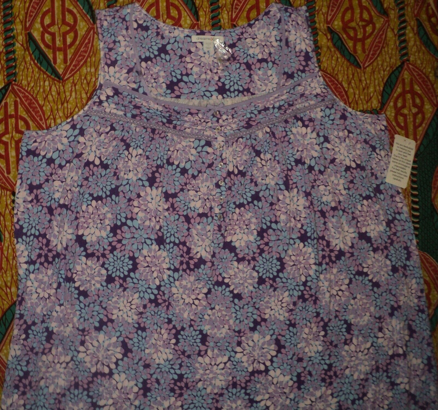 Dreams & Co. Plus Size Plum Burst Petals Sleeveless Long Knit Lounger Size 3X