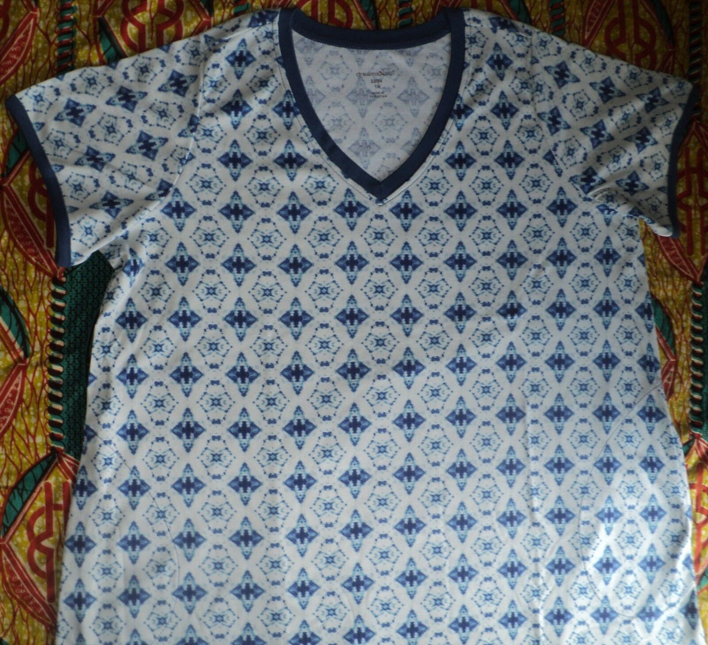 Dreams & Co. Plus Size Diamond Tie Dye Short Sleeves Maxi Lounger Size 4X-34/36