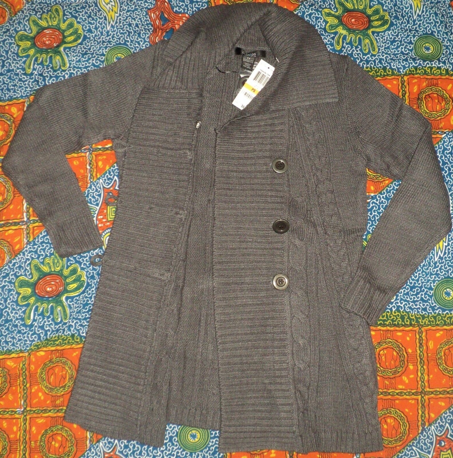 Style & Co. Charcoal Long-Sleeve Cable-Knit Sweater Cardigan Size PS