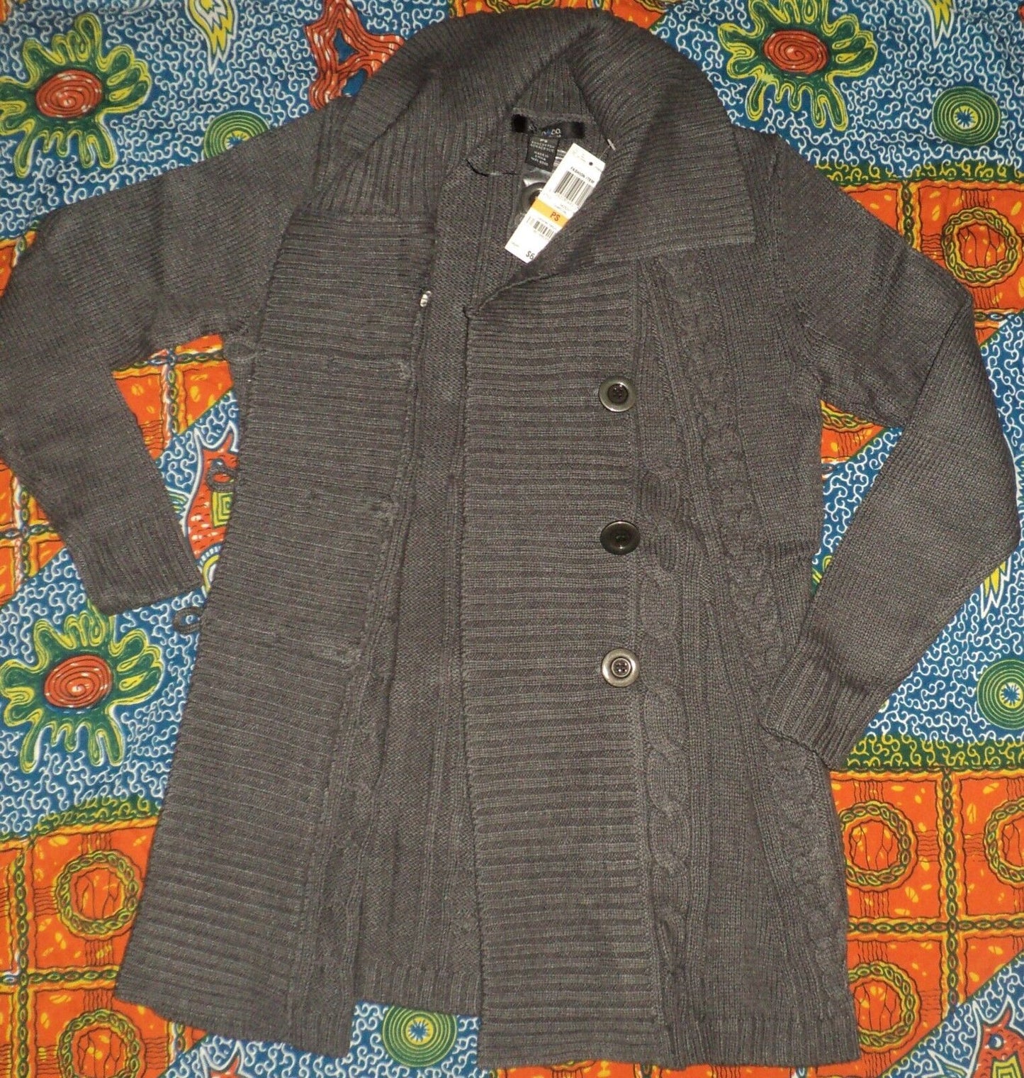 Style & Co. Charcoal Long-Sleeve Cable-Knit Sweater Cardigan Size PS