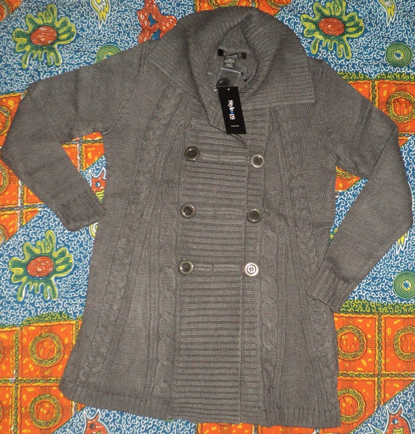 Style & Co. Charcoal Long-Sleeve Cable-Knit Sweater Cardigan Size PS