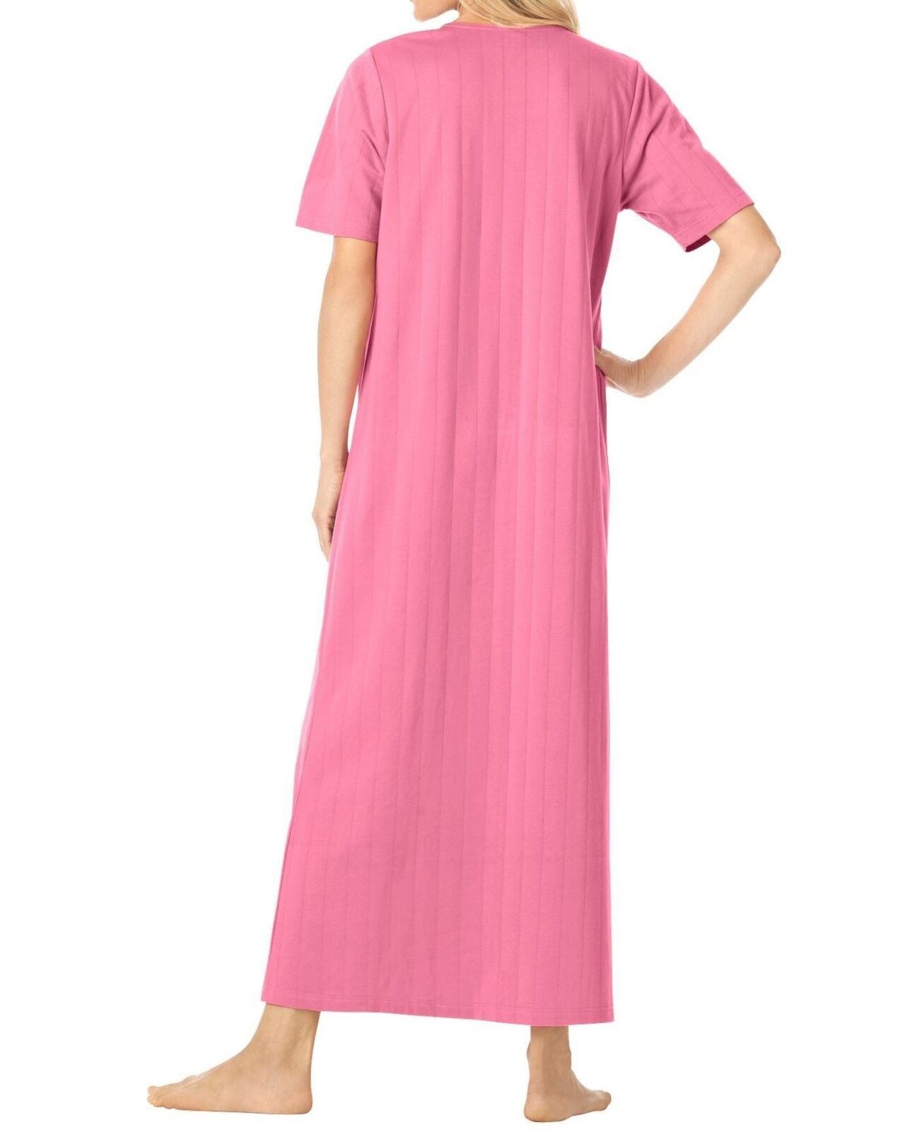 Only Necessities Plus Size Rose Topstitched Stripes/Lace Trim knit Robe Size 1X