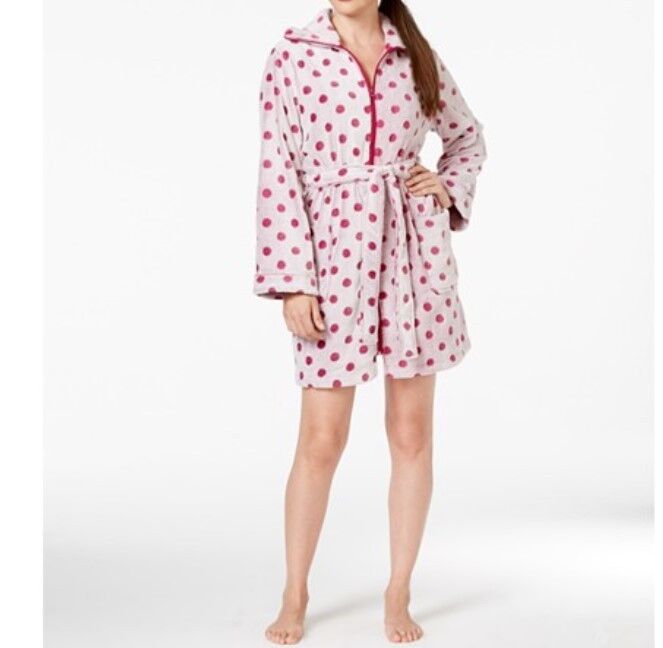 Charter Club Supersoft Grey Dot Zip Up Long Sleeves Short Robe Size XXLarge