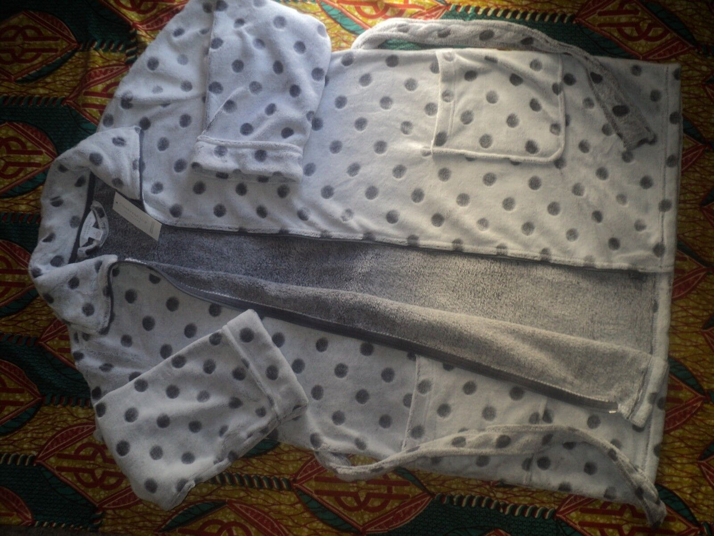 Charter Club Supersoft Grey Dot Zip Up Long Sleeves Short Robe Size XXLarge