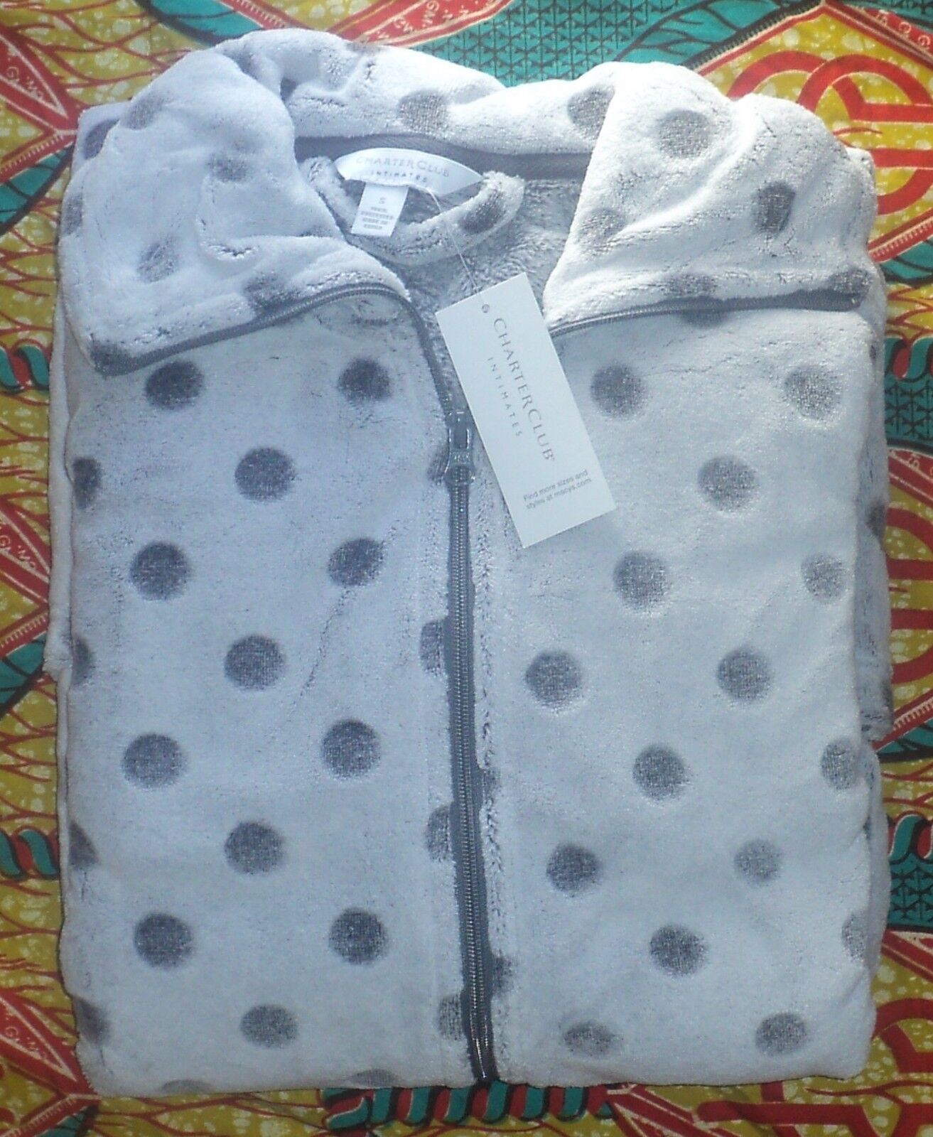 Charter Club Supersoft Grey Dot Zip Up Long Sleeves Short Robe Size XXLarge