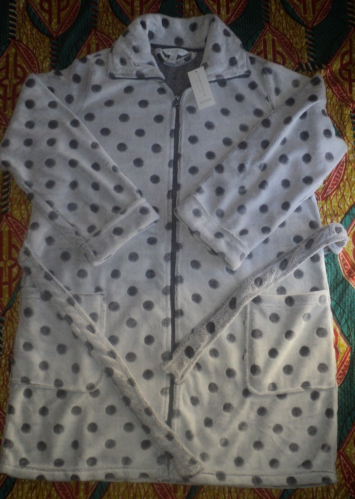 Charter Club Supersoft Grey Dot Zip Up Long Sleeves Short Robe Size XXLarge