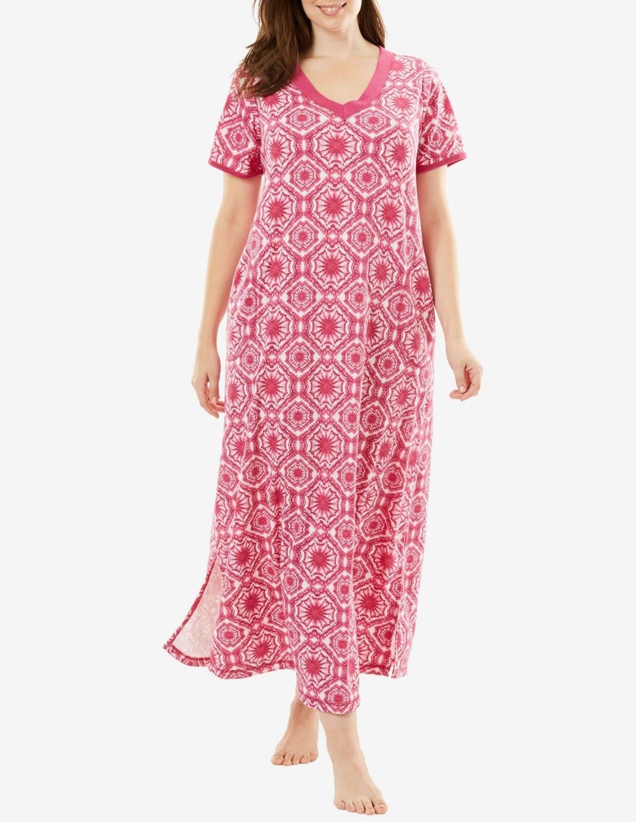 Dreams & Co. Plus Size Bright Berry Short Sleeves Maxi Lounger Size 2X(26/28)