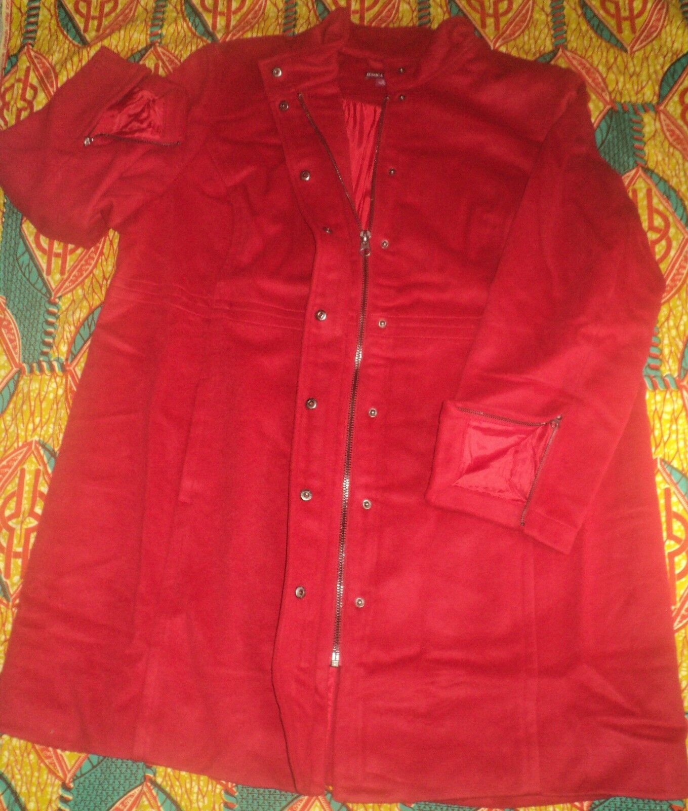 Jessica London Plus Size Classic Red Long Sleeves Wool-Blend Shirtcoat Size 26