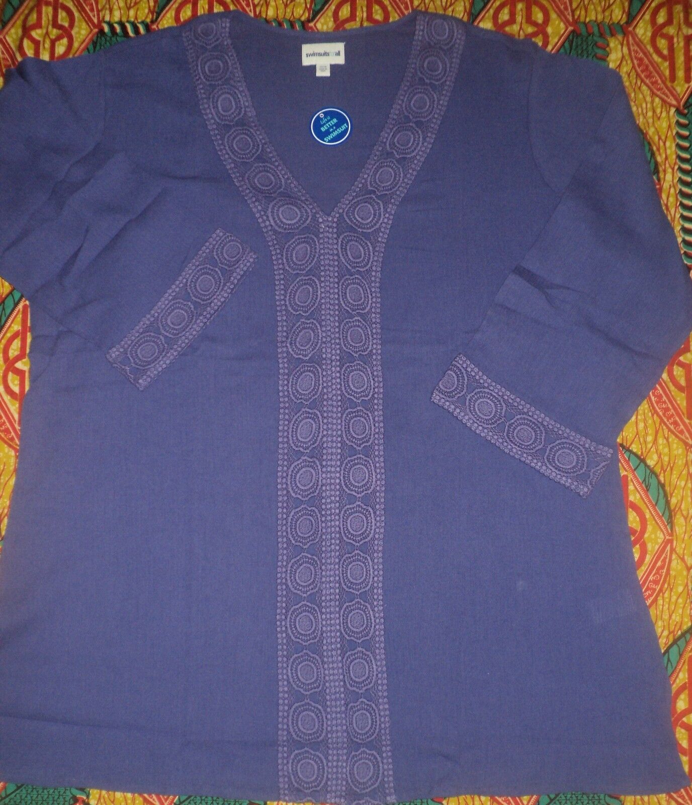 Plus Size Violet Long Sleeves Crochet-Trimmed Gauze Swim Cover-up Size 34/36