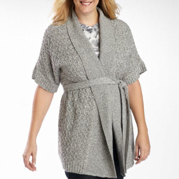 St. John's Bay Plus Size Lt. Gray Marl Belted Cardigan Sweater Size 2X