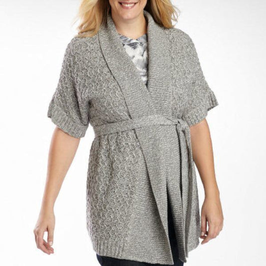 St. John's Bay Plus Size Lt. Gray Marl Belted Cardigan Sweater Size 2X
