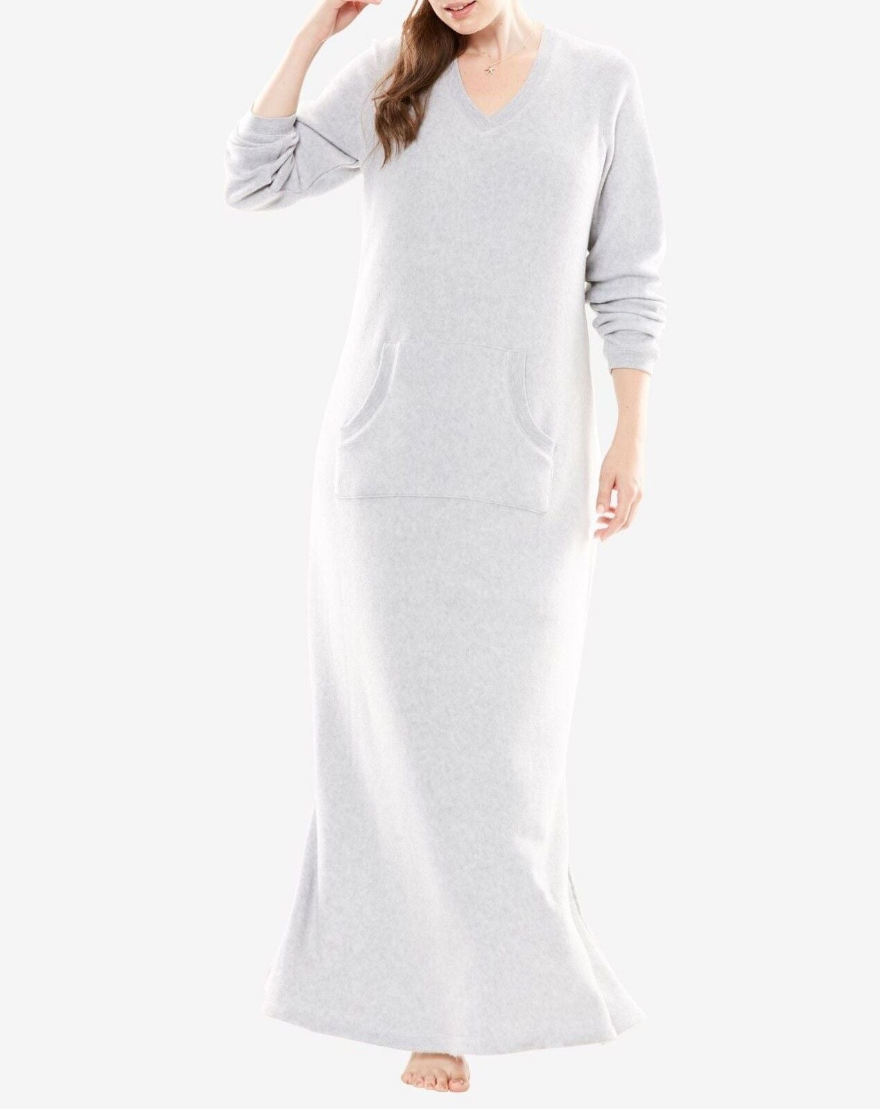 Dreams & Co. Plus Size Heather Grey Long Sleeves Sherpa Long Lounger 1X(22/24)