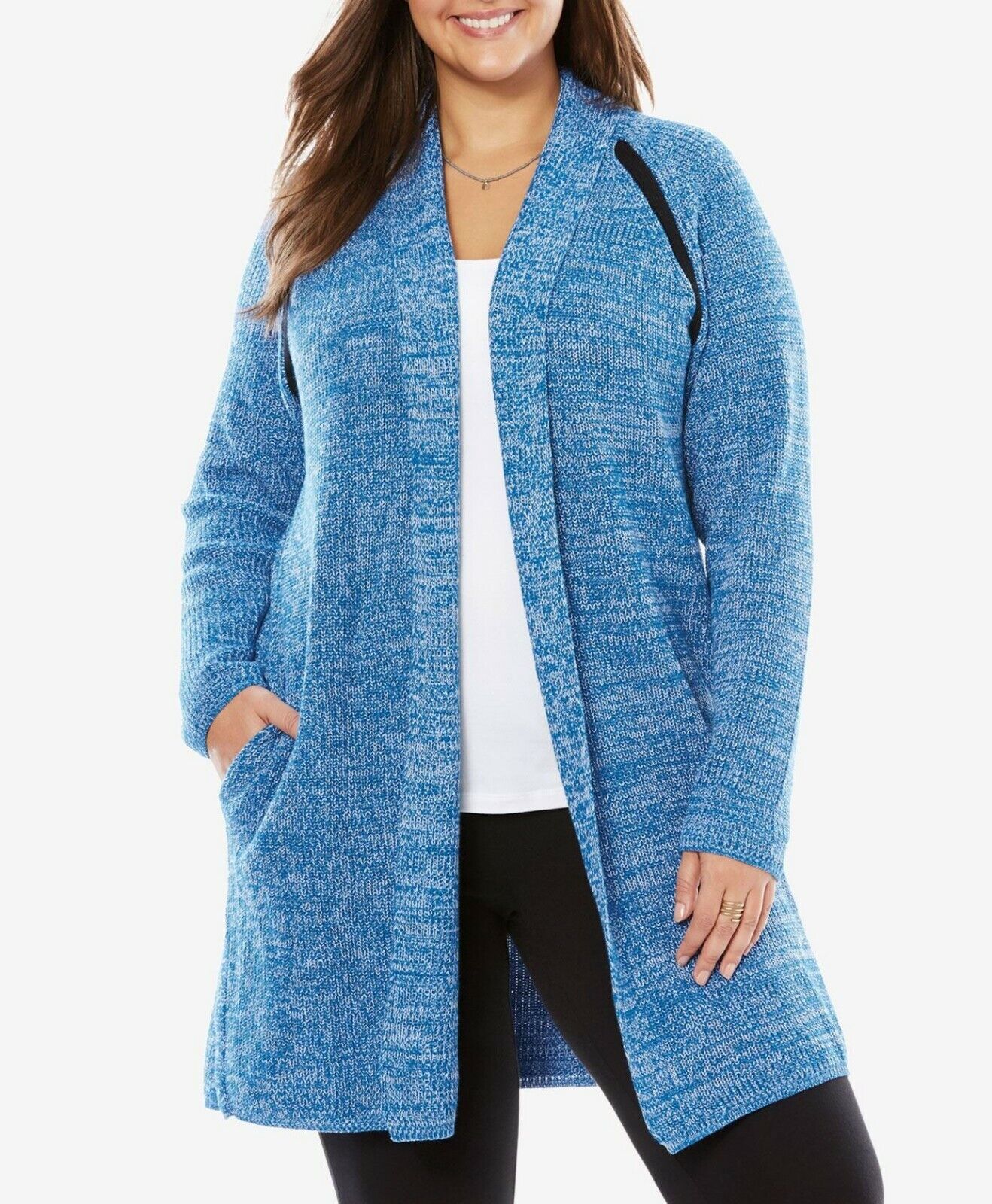 Woman Within Plus Size Bright Cobalt White Sporty Cardigan Size 2X(26/28)