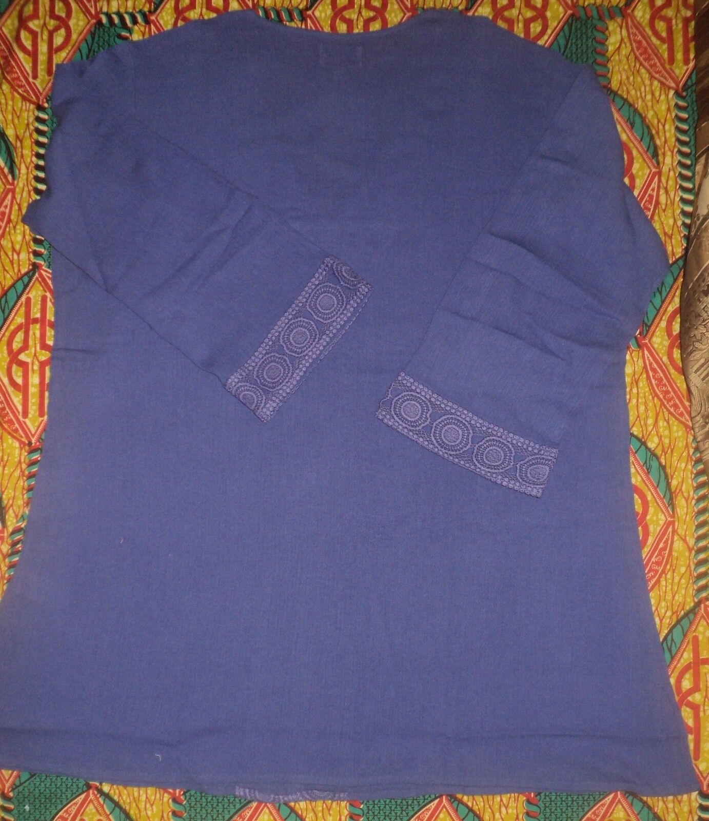 Plus Size Violet Long Sleeves Crochet-Trimmed Gauze Swim Cover-up Size 26/28