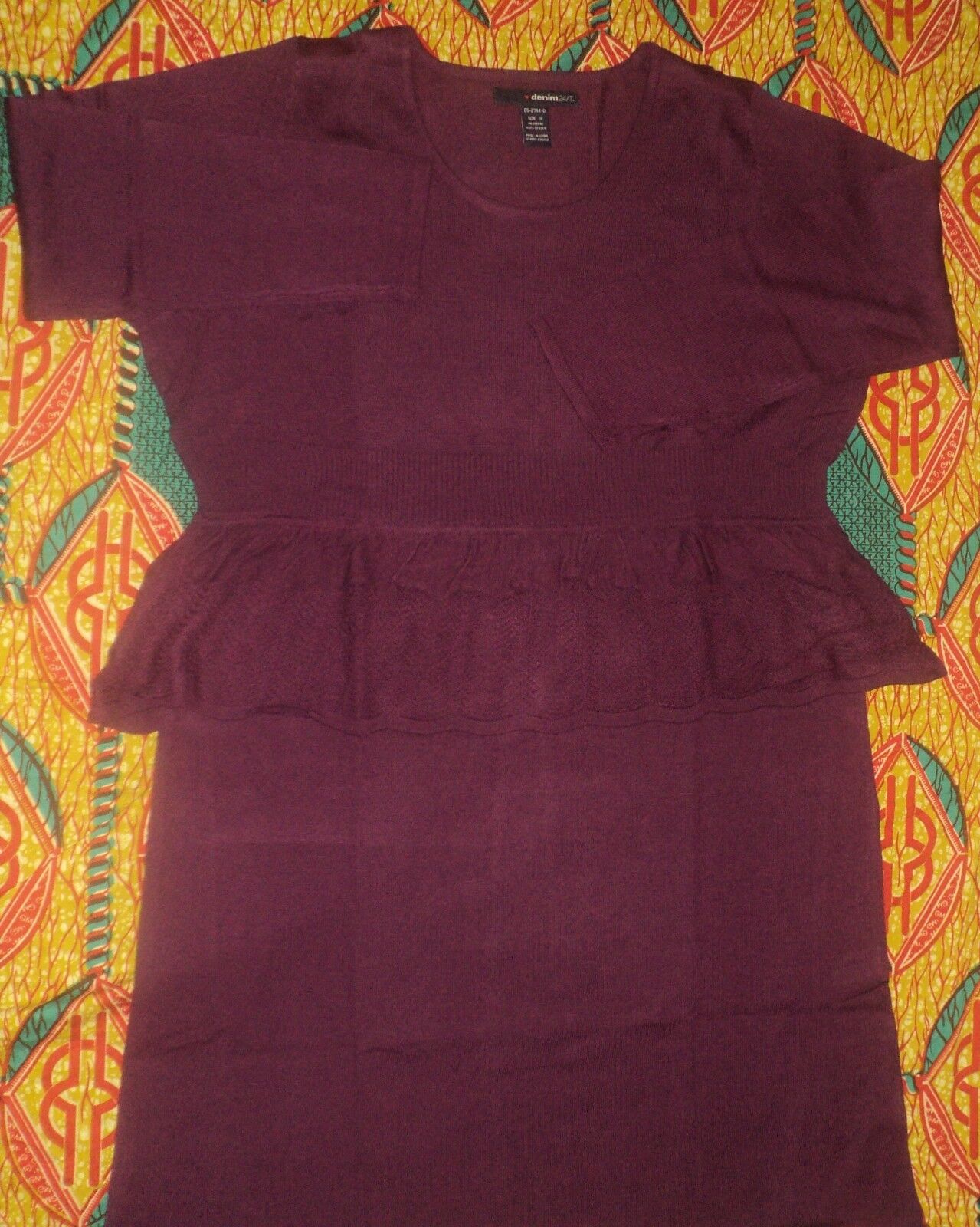 Denim 24/7 Plus Size Boysenberry Pointelle Peplum Sweater Dress Size 3X(30W/32W)